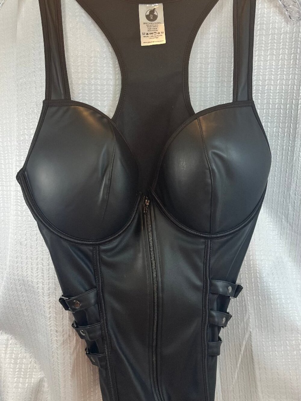 Spirit Halloween Faux Leather Front Zip Side Buckle Corset size XL
